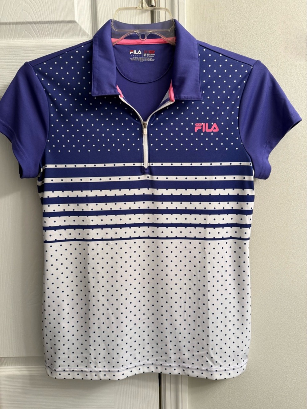 Fila Purple and Pink Polka Dot Zip Golf Polo